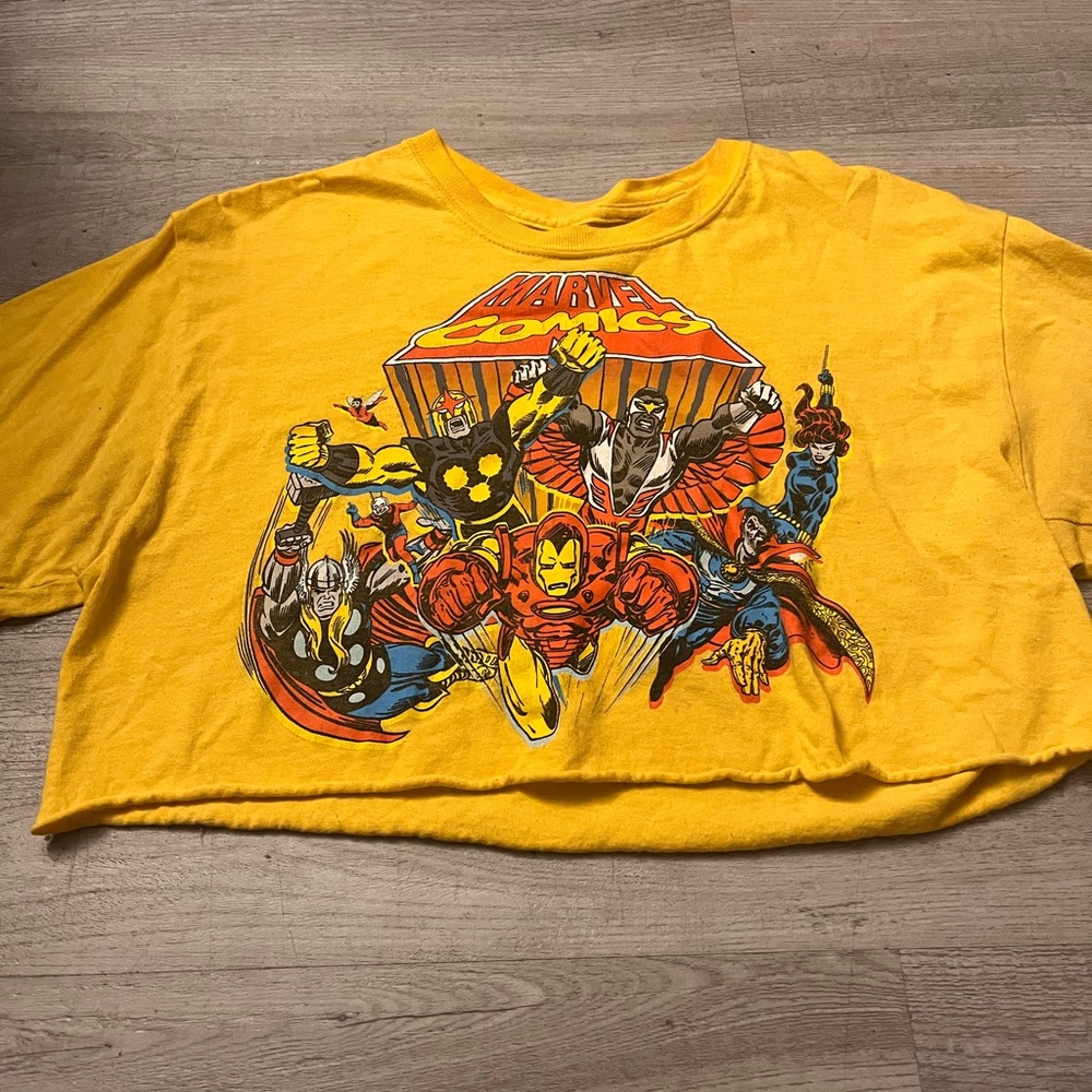 Yellow marvel print top